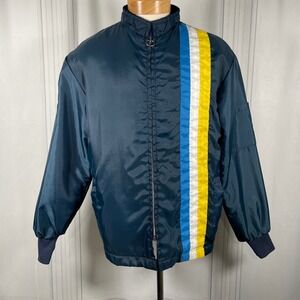 Vintage Great Lakes Jacket USA Flag Blue Nylon Striped Racing Bomber M